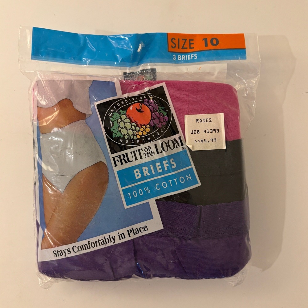 VTG 1993 Fruit of the Loom Cotton Briefs Womens 10 3 Pack Deep Tone Deadstock